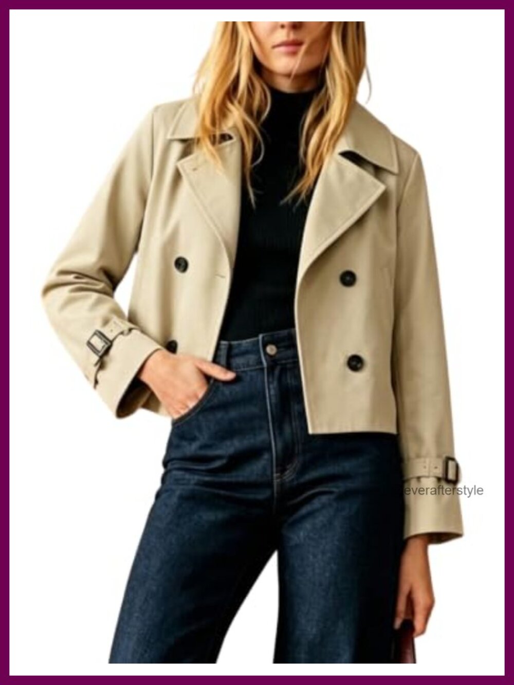 Cropped Trench Coat Lightweight Casual Double Breasted Fall Jacket
